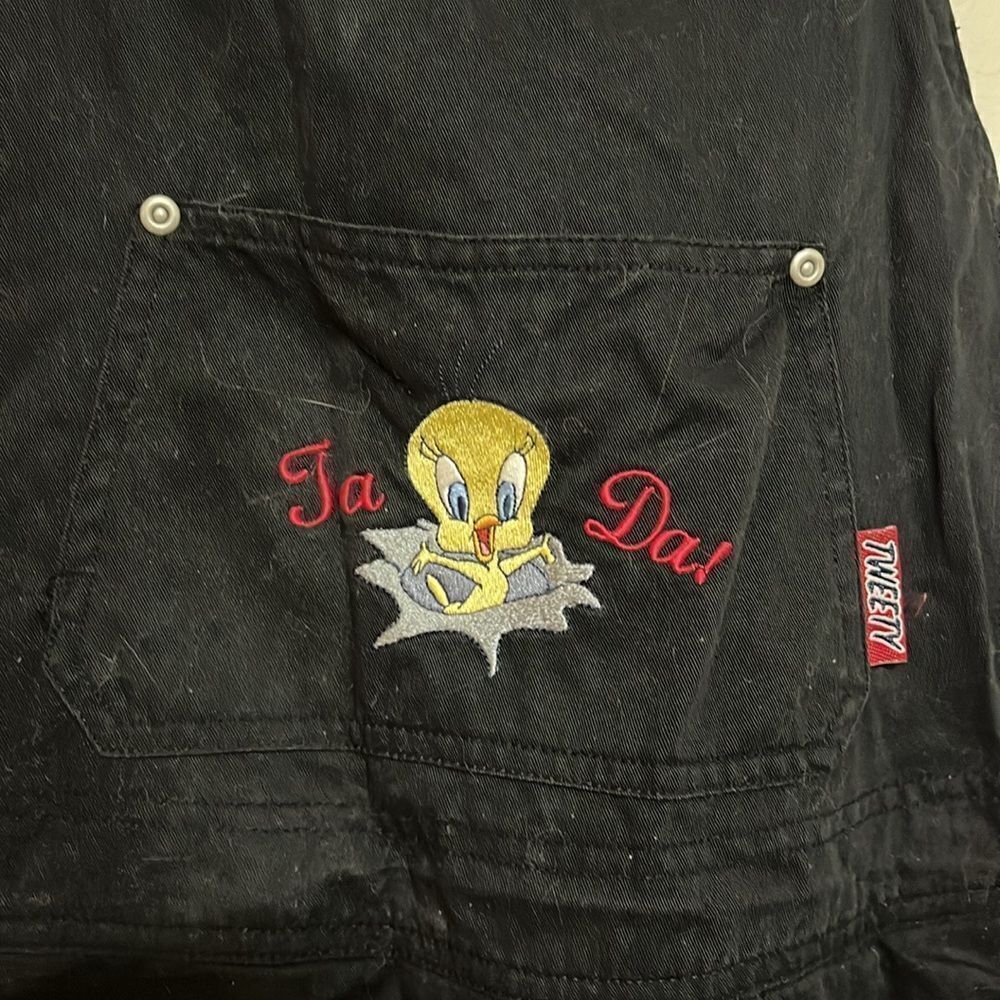 Vintage WB Looney Tunes Black Tweety Bird Ta Da Graphic Casual  Shortalls - Picture 9 of 11